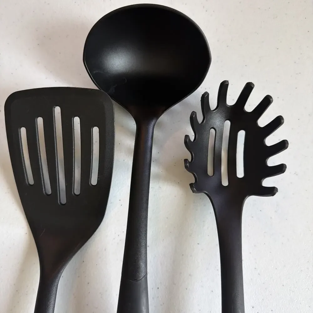 Cuisinart lot of 3 soup ladle Nylon Spoon Slotted Turner spatula pasta Black